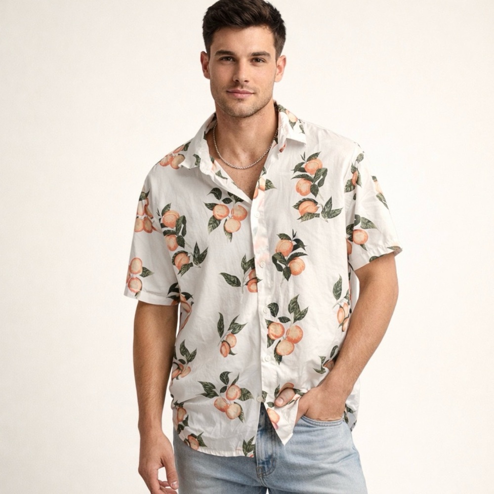 Abercrombie & Fitch Oversized Mens Peach Hawaiian Button Down Shirt Medium